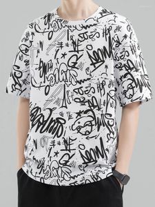 Herr t-skjortor Summer Letter Graphic T-shirt Men plus size Drop Shoulder Harajuku överdimensionerad skjorta herrkläder på baggy bomull