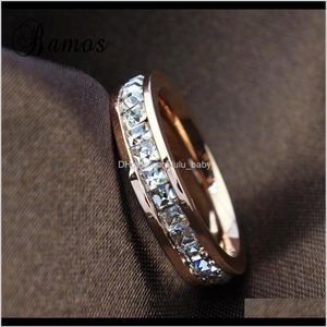 Band Drop Delivery 2021 Geometric Design Fashion Wedding Rose Gold Ring Titanium Steel Rings for Women Summer Engagement Jewelry R044 N2502