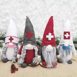 Christmas Doctor Nurse Gnome Plush Ornaments Swedish Santa Xmas Tree Decor Holiday Home Party Decoration 1011