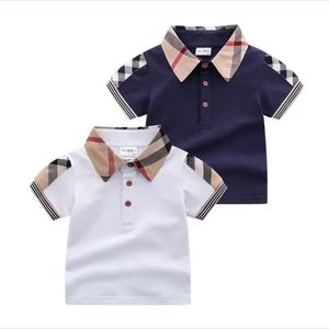 Camisas para meninos Camisas com gola virada para baixo T-shirts Verão Crianças Manga curta Xadrez T-Shirt Estilo Cavalheiro Crianças Algodão Casual Tops Dhql9