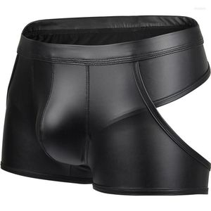 Unterhose Die Lieferung Kunstleder Herren Boxershorts Niedrig taillierte Sexy Lackunterwäsche Hohlbühne