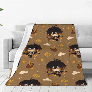 Blankets Genshin Impact Zhongli Blanket Sofa Cover Velvet Winter Anime Collage Lightweight Throw For Home Bedroom Bedspread