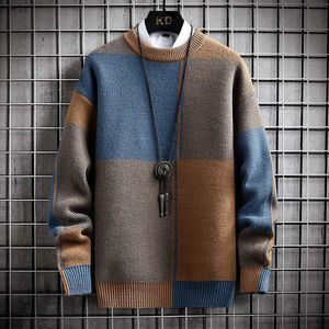 Herrtröjor vinter stilig rutig tröja harajuku s jumper tjock varm sköldpaddhals pullover högkvalitativ man jul G221010