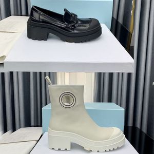 clássico branco preto botas inverno salto grosso mulheres designer sapatos de couro flamingos amor seta medalha deserto bota zíper senhora grossa alta