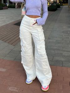 Spodnie damskie S y2K moda biała workowato