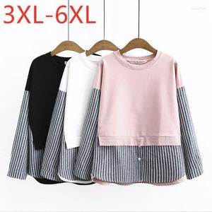 Women's T Shirts Women's T-Shirt Ladies Autumn Winter Plus Size Tops For Women Large Pullover Long Sleeve Cotton Loose Stripe Pink 3XL