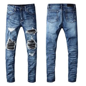 Jeans de grife masculino joelho skinny rip silm fit regular relaxado angústia cult de tendência azul perna reta manchas de moda super amaciadora super amaciadora