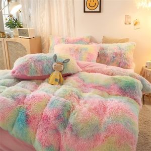 مجموعات الفراش الفاخرة الفاخرة Super Shaggy Soft Coral Fleece دافئة دافئة الأميرة الفراش مجموعة Mink Velvet quiltduvet مجموعة السرير المعزي مجموعة بطانية 221010