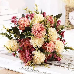 Decorative Flowers Artificial Hydrangeas Bridal Wedding Bouquet For Home Garden Party Silk Fake Table Decor Flores
