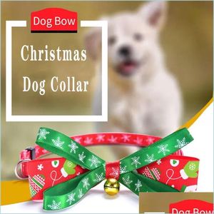 犬の襟の綱はクリスマスペットカラー織りボウノットゴールドベルタイキャットサプライ卸売ドロップデリバリー2022ホームガーデンドッグDHHLP