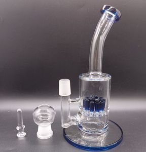 Tjockt glas mini blå glas vatten bong vattenpipa med perc olja dab riggar skål tillbehör rökrör