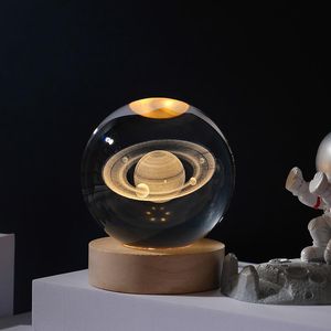 3D Crystal Ball Night Light Table Lamp Glowing Galaxy Desktop Ornaments Bedside Atmosphere USB Moon Night Lights