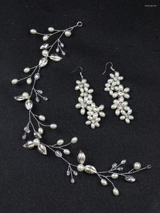 Cabeças de cabeceiras prateadas pérolas de parafusos e brincos de folhas folhas de cabelo artesanal Tiaras Cabelo de casamento Decorações