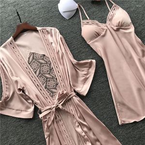 Women's Sleepwear 2022 Robe & Gown Sets Pajamas For Women Sexy Lace Sleep Lounge Pijama Long Sleeve Nightwear Bathrobe Night Dress With