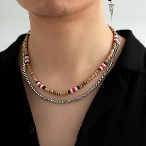 Choker PuRui 2022 Punk Neck Nollar Double Layer Thick Iron Chain Wooden Beads Mix Match Jewelry Gift Fashion Necklace For Men Party