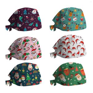 Berets Women Men Scrubs Caps Adjustable Cotton Christmas Printing Hats High Quality Sweat-absorbent Elastic #T1P