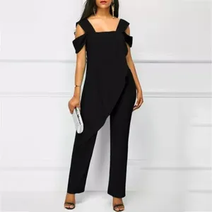 Kvinnors tvåbitar byxor Europa Amerika kortfattade sexiga eleganta stropplösa fast färg asymmetriska bekväma jumpsuit plus size woman