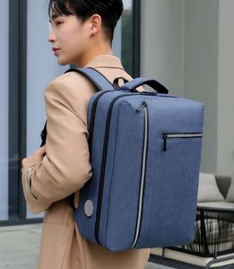 Backpack Men Polyester Plain Wear Resistance Waterproof With USB Charging Business Crossbody Bag Reflective Strip Design