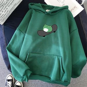 Kvinnors hoodies vinter skateboard groda överdimensionerade tröja män och kvinnor harajuku varm pullover dragsko rosa kvinnor koreansk stil