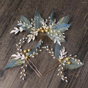 Headpieces HP052 Fairy Bridal Hairwear Yarn Leaf Crystal Bridesmaid Flower-Girl Hairpin Women Pageant Birthday Gift Tiara Wed Accessories