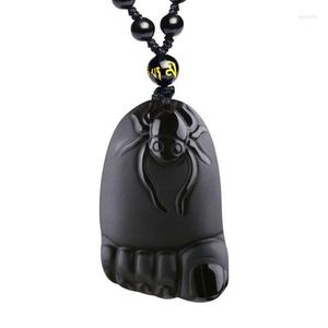 Collares colgantes Natural Black Obsidian Foot Jade Collar Chino Accesorios de Joyer￭a de Moda Tallada Amuleto para hombres Regalos