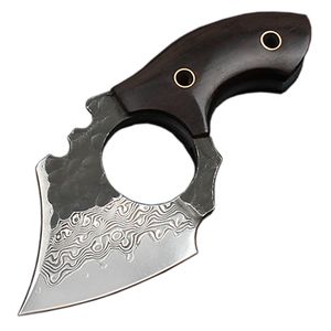 H1013 Mini Small Axe Knife Damascus Stal Blade Full Tang Ebony uchwyt EDC Pocket Naszyjnik z Kydex