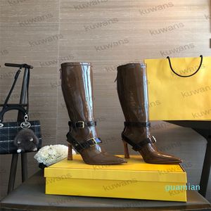 Fframe Boot Neoprene Tall Knee Hign Boots Patent Leather Harness Moon Croc Women Sexy Luxury Heel Ankle Flat Designer Size 35-41