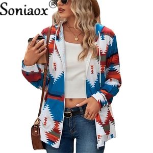 Kvinnors hoodies tröjor Autumn Hoodie Zip Up Long Sleeve Geometric Patterns Woman Cardigan Sweatshirt Pocket Coat Kvinnlig slitage 221010