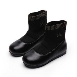 Boots Girls 'School Leather Shoes 2022 Leer- en herfst nieuwe kinderen Japanse sokken kinderen mode zachte pu casual ademende l221011