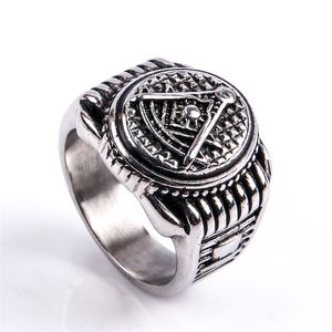 Titanium Aço inoxidável prateado passado mestre anel maçônico jóia de design exclusivo para homens retrô punk maçom anel de pedalista jóias de personalidade