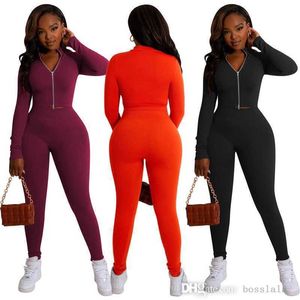 Womens Jacket Tracksuits 새로운 솔리드 더블 지퍼 피트 스트립 두 조각 스포츠웨어 가을 겨울 조깅 세트