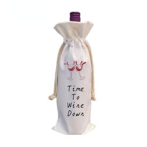14x5.5inch Christmas Decorations Sublimation Blank Wine Bottle Bags with Drawstrings Reusable gift bag Bulk for Halloween Christmas DIY Wedding Party WLY935