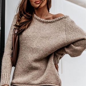 Kadın Sweaters Kadınlar Artı Boyut 2022 Sonbahar Kış Uzun Kollu Kadın Sakiller Gevşek Büyük Boy Seksi O-Beck Örme Sıcak Sweater
