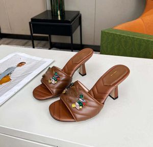 Damklänning Tofflor klassiska Designer damskor sandal Slides klackar pumps Casual Guld matt dubbat äkta läder hög Bröllop