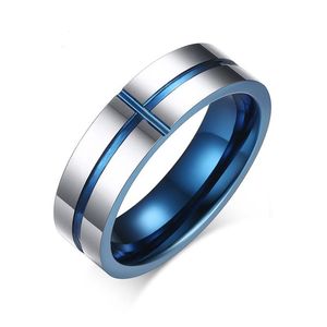 Blue Color Fashion Rings Men Rings Tungstênio Jóias Cross Ring Jewelry For Men Boys J030279Z