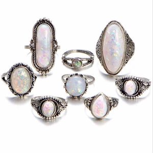 40st Lot Mixed Ring Fashion Jewelry Ousled Imitation Opal Alloy Metal Rings smycken för Woman Man249C