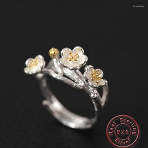 Bröllopsringar Amxiu Handgjorda gren Flower Ring 925 Sterling Silver Öppet för kvinnor Flickor Födelsedagsfest Tillbehör Valentins dag gåva