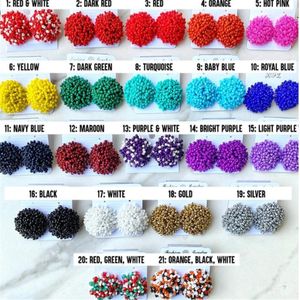 Stud Earrings Handmade Seed BEAD DOME EARRING For Women Girl Neon Color Wheel Ball Beadwork Studs - 21 Unique Colors