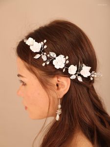 Copricapo Trendy Flower Leaf Copricapo da sposa Perla di cristallo Pettine per capelli da sposa per le donne Fascia fatta a mano Chic Party Copricapo da sposa Tiara