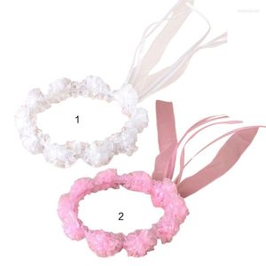 Headpieces Child Girl Wedding Headband Artificial Mesh Flower Adjustable Ribbon Crown Wreath Faux Pearl Beading First Communion Po Props