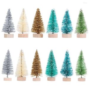 Decorazioni natalizie 12 pezzi Piccoli alberi di pino in legno Mini albero di Natale Piante artificiali Ornamento desktop da appendere