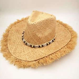 Szerokie brzegowe czapki Summer Men Raffia Jazz Mens American Western Cowboys Straw Hat Print Stars Beach Sun Caps for Menwide
