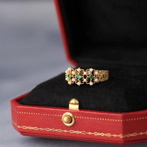Cluster Rings Vintage Green Zircon Pearl Gold For Woman Bride Wedding Luxury Fashion Knuckle Ring Female Jewelry Anniversary Gifts237L