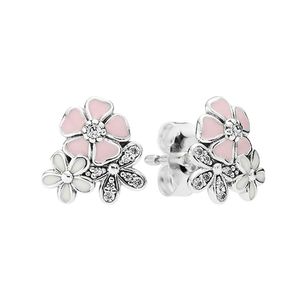 Söt rosa daisy blommor stud örhänge 925 sterling silver party smycken för kvinnor flickor förtroende gåva med original låda för pandora designer örhängen set