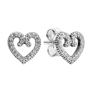 925 Sterling Silver Heart Swirl Studörhängen Bröllopsmycken för kvinnliga flickor med originalbox för Pandora CZ Diamond Engagement Gifts Earring