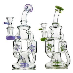 Ship By Sea 8 Inch Mini Glass Bongs Double Reclcler Hookahs Propeller Percolater Water Pipes Green Purple Heady Glass Bong 14mm Joint Small Dab Rigs With Bowl