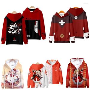 Erkek Hoodies Oyunu Genshin Etki Cosplay Ceket Klee Diluc Hu Tao Keqing 3D Baskı Komik Hoodie Zipper Kapşonlu Sweatshirt Anime Giysileri