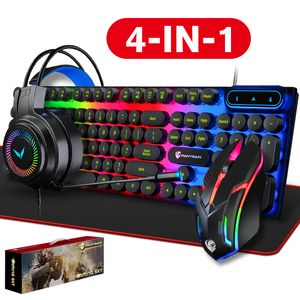 Keyboard Mouse Combos Punk Gaming Keyboard and Mouse USB Wired Backlit Retro 108 Keys Keyboards Headphone Mouse Pad 4in1 for Gamer 221011