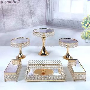 Diskplattor 6st Gold Mirror Metal Round Cake Stand Wedding Birthday Party Dessert Cupcake Pedestal Display Plate Home Decor FY5612 B1011