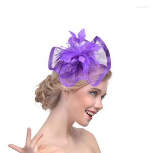 Copricapo Bianco Nero Rosso Gabbia per uccelli Netto Cappelli da sposa Fascinator da sposa Piuma di lino Fiore Filato Cappello Copricapo Acconciatura di moda